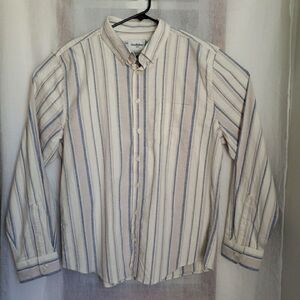 Oxford Off-White Button Down Collar Shirt Slim Fit Strip Stretch Goodfellow XL